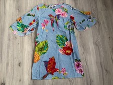 Kleid Derhy Streifen S M Airelle Weiß Blau Papagei Blumen