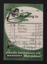 SIEGMAR-SCHÖNAU, Rechnung 1931, Wanderer-Werke Motor-Fahrrad