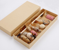 PawToys Katzenspielzeug- Set Flo Angel Feder Ball Maus Bunt Sisal Holzangel