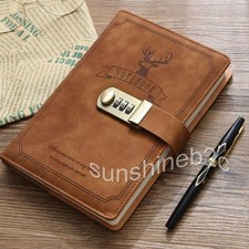 Notizbuch Tagebuch mit Schloss, Zahlencode, liniert, Kunstleder, Braun, A5