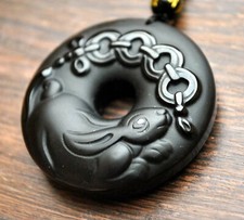 Hase Chinesisches Sternzeichen Tierkreiszeichen Jade Anhänger Obsidian CHINA