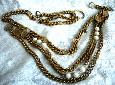 3-reihige Bauchkette Münzen Perlen Hüftgürtel große Glieder gold Schmuck NEU