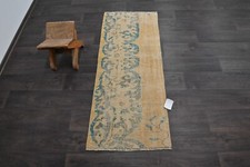 Vintage Türkischer Läufer Teppich 2x5ft Wolle Anatolisch Handarbeit Flur Oushak ORANGE