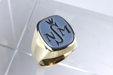 14,9g 585er Goldring Herrenring blauer Lagenstein NSM Krone 14kt Gold Schmuck