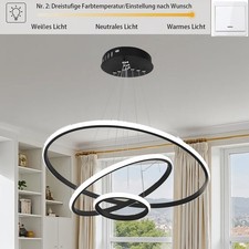 Moderne Led Deckenlampe Pendelleuchte 3 Ringen Esstisch 60W Dimmbar Hängelampe 