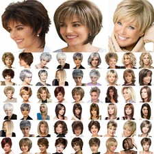 Damen Gewellt Perück Kurz Haare Perücke wie Echthaar Gelockt Glatte Volle W G8Q2