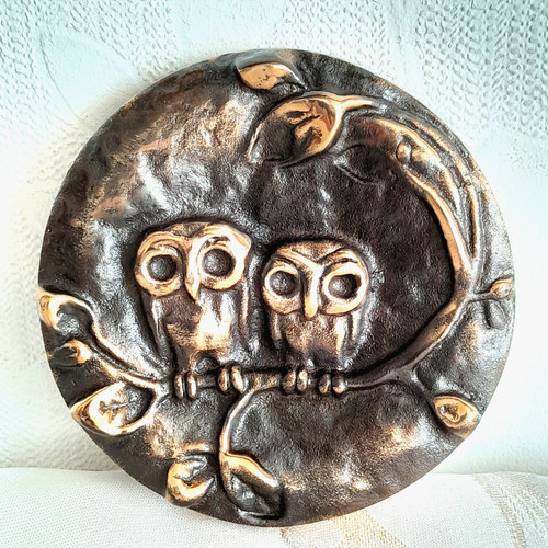 Wandrelief eulen massiv - massiv, bronze