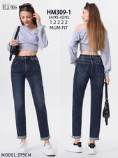 HELLO MISS Damen Stretch Mom-Jeans High Waist Denim Dunkelblau HM309-1