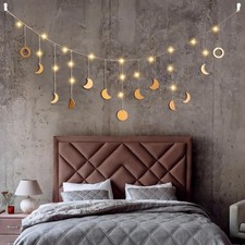 Mondphasen Girlande Mit Lichterkette,Schlafzimmer Wanddeko Boho,Mondlampe