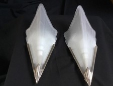 2 Wandlampen im Art Deco Stil - Glas und Chrom - Wandleuchten