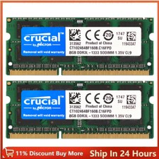 CRUCIAL DDR3L 16GB (8GB x2) 1333mhz PC3L-10600 Laptop SODIMM Memory RAM DDR3
