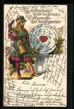 Lithographie Armbrustschütze, Zielscheibe mit Herz 1907 