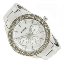 Fossil Kristall Damen Armbanduhr Perlmutt Chrono Datum ES-2860 5ATM Bat neu S236