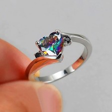 Ring in Silber mit buntem Herz Zirkonia Stein - Damen Gr. 55-63 multicolor 8mm