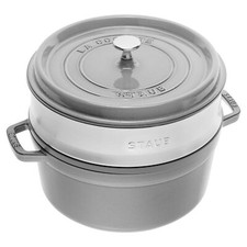 STAUB France Cocotte 26 cm - 5,2 Liter mit Dämpfeinsatz Gusseisen grau