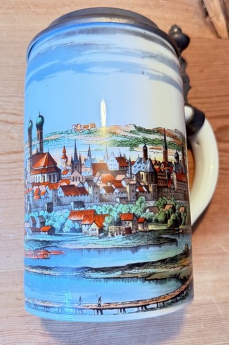 Bierkrug mit zinndeckel 5l - bierkrug,