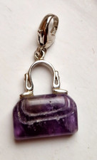 Handtasche aus Amethyst  Charm Anhänger  mit Karabiner 925 Silber