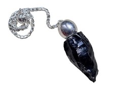 Rohes Obsidian Naturstein Pendel mit silberfarbener Kugel zum Öffnen pendolo