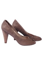 Felmini Damen Pumps Gr. 38 Braun Elegant Vintage Peep-Toe Tiermotiv