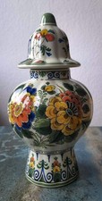 Original gr. Deckelvase DELFT KRONE polychrom RAAM handbemalt signiert S. Tauber