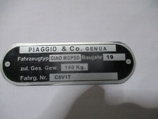 Typenschild Schild CIAO piaggio Genua genova Vespa Moped C6V1T s76