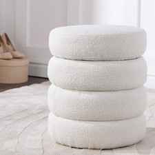 Runder Hocker VOGUE 50cm creme weiß Bouclé Polsterhocker mit Stauraum Sitzhocker