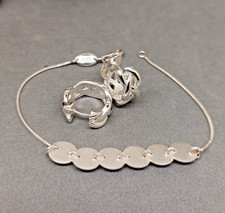 Marken Ohr Creolen geflochtenes Design + passendes Armband  gratis 925 Silber