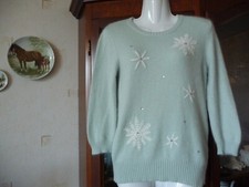  Gharani strok London Strickpullover Langarm Angora/Ny. Hell Grün Bestickt Gr. S