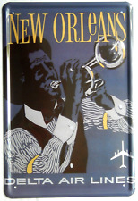 1 Blechschild, 20 x 30 cm, New Orleans, Trompete, Flugzeug,  Neu, OVP