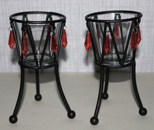 2 Windlichter Teelichthalter Glas mit Orientalisch roten Verzierungen am Metall