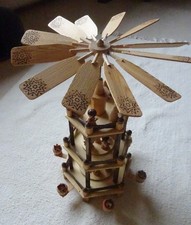 Weihnachtsdeko Pyramide aus Holz, 3 Etagen (sechseckig) mit sechs Kerzenhalter