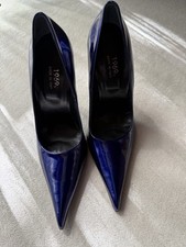 High Heels 1969 ultra spitze Form in Lackleder blau mit 12 cm Stiletto in Gr.38 