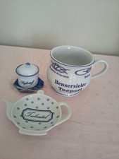 Friesische Teetasse + Teebeutelablage + Süßstoffdose Porzellan blau-weiß neuwert