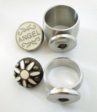 Wechselring Ring Set silberfarben breit dünn Knopf Druckknopf Elemente Edelstahl