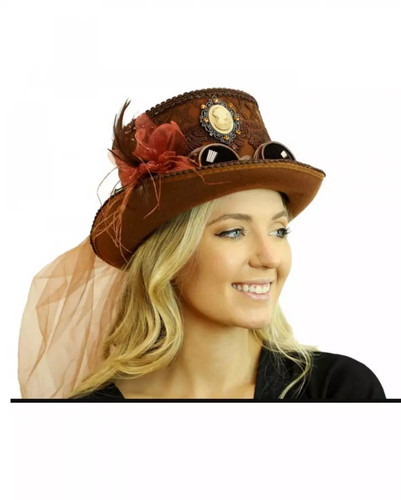 Brauner steampunk damenhut - steampunk,