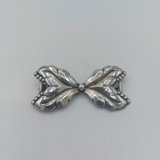 Antike Jugendstil Brosche 830 Silber – florales Blattdekor Schleife - um 1900 