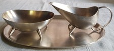 WMF Set Zucker- & Milchschale auf Tablett, Silberauflage, Design Kurt Mayer/1953
