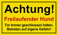 ⭐ Schild - Achtung freilaufender Hund - 250x150 - Kunststoff Vorsicht