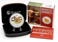 1 OZ 999 Silber Lunar II 2009 Ochse Ox color farbe in Box und CoA
