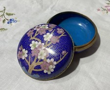Blau Cloisonné Dose Kirschblüten China Deckeldose Schmuckdose