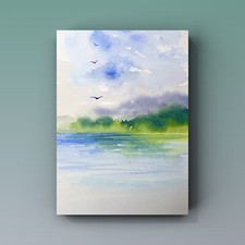 Original Aquarellbild, See