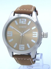 SALE Oozoo Basic Damen - Herrenuhr Lederarmband sand/silber Ø46mm C1055L