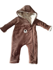 Kinder Baby Overall Strampler 62 / 68 2-6 Monate Braun Teddybär Weiß Plüsch