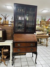 Englischer Vitrinensekretär Schrank Mahagoni um 1890 Jugendstil Schreibtisch