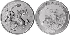 China Drache 2025 Silber 1 oz 10 Yuan Dragon Chinesische Mauer st BU Lieferbar