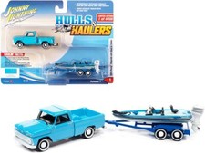 CHEVROLET Stepside + Boat & Trailer - 1965 - turquoise - Johnny Lightning 1:64