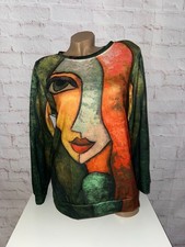 Kunstvoller Shirtpullover Gesicht grün orange rot Grösse XL