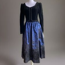 Laura Ashley Kleid 38 Samt Saphirblauer Taft Puffärmel Cocktail Hochzeit 80er