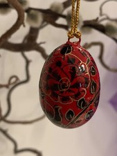 Ostereier Osterschmuck Ei Holz bemalt Blüten Blumen in Rot Handarbeit Ostern 13