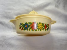 Manuelle Zitronenpresse mit Blumen, Kunststoff,  70er Jahre,  Vintage